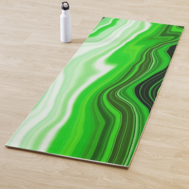 Lime Green and Black Marble Fluid Art Yoga Mat (In Situ)