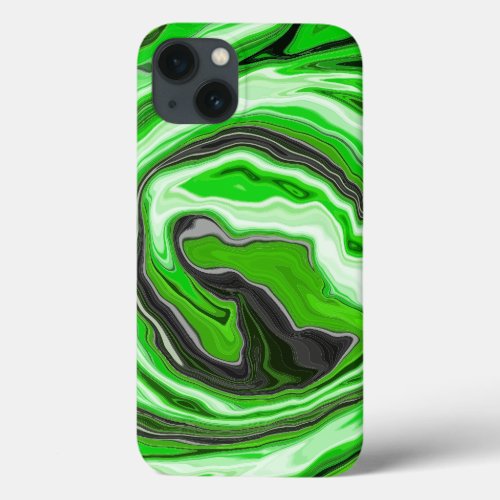 Lime Green and Black Marble like Swirls Fluid Art  iPhone 13 Case