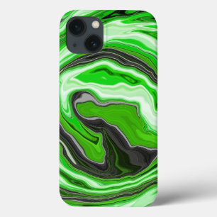 Lime Green and Black Marble like Swirls Fluid Art iPhone 13 Case