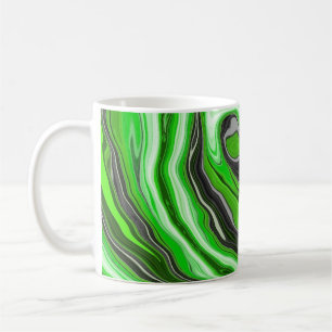 Lime Green and Black Marble like Swirls Fluid Art Coffee Mug