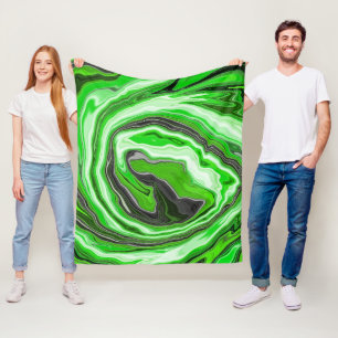 Lime Green and Black Marble like Swirls Fluid Art Fleece Blanket