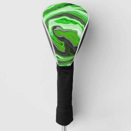Lime Green and Black Marble like Swirls Fluid Art  Golf Head Cover