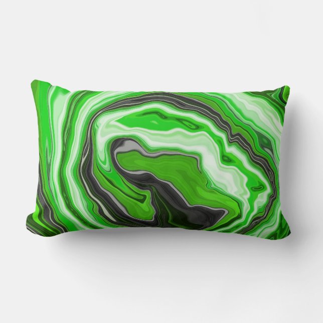 Lime Green and Black Marble like Swirls Fluid Art  Lumbar Pillow (Front)