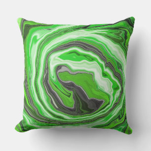 Lime Green and Black Marble like Swirls Fluid Art  Outdoor Pillow