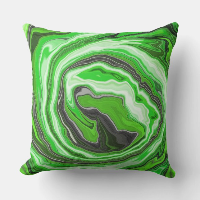 Lime Green and Black Marble like Swirls Fluid Art  Outdoor Pillow (Front)
