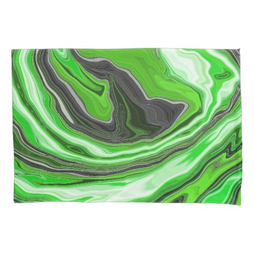 Lime Green and Black Marble like Swirls Fluid Art  Pillow Case