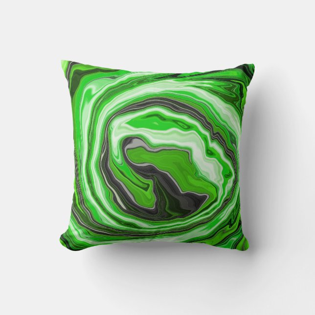Lime Green and Black Marble like Swirls Fluid Art  Throw Pillow (Front)