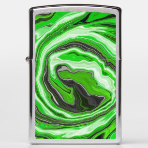 Lime Green and Black Marble like Swirls Fluid Art Zippo Lighter