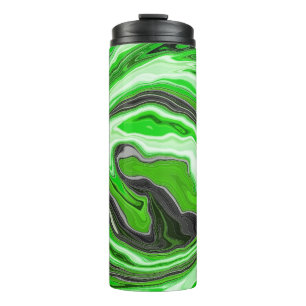 Lime Green and Black Marble Swirls Fluid Art Thermal Tumbler