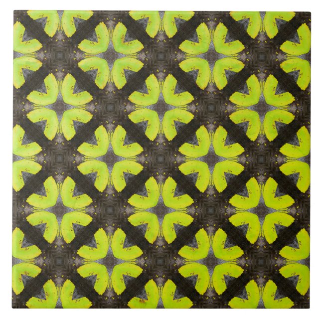 Lime Green and Black Modern Hipster Pattern Ceramic Tile (Front)
