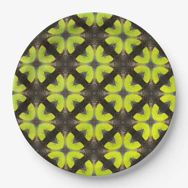 Lime Green and Black Modern Hipster Pattern Paper Plates (Front)
