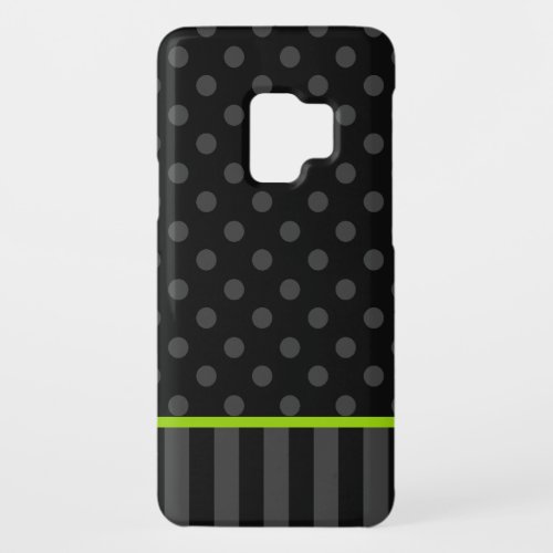 Lime Green and Black Polka Dot Stripes Case_Mate Samsung Galaxy S9 Case