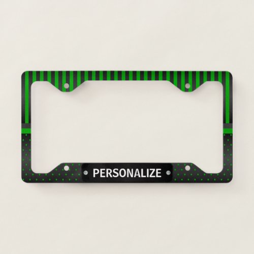 Lime Green and Black Polka Dot Stripes License Plate Frame