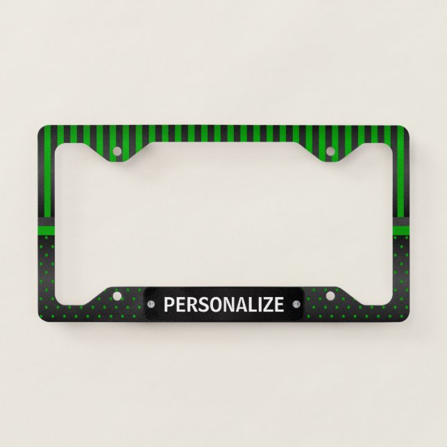 Lime Green and Black Polka Dot Stripes License Plate Frame (Front)