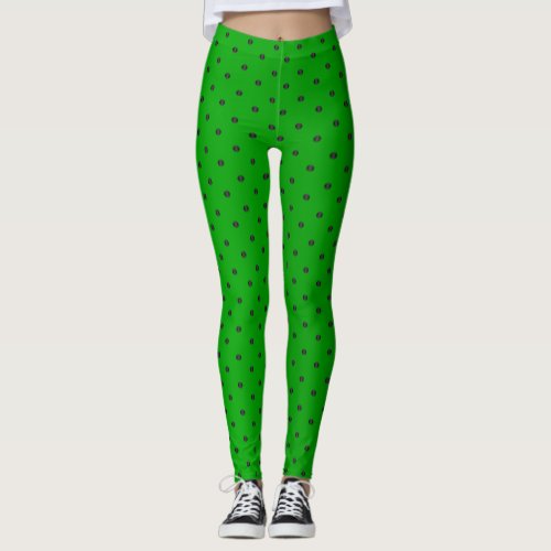 Lime Green and Black Polka Dots Leggings Yoga Pants Gallery
