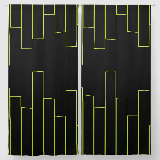 Lime Green and Black Rectangles Blackout Curtains (Pair)
