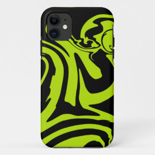 Lime Green and Black retro marble swirl iPhone 11 Case