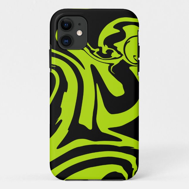 Lime Green and Black retro marble swirl Case-Mate iPhone Case (Back)