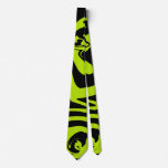 Lime Green and Black retro marble swirl Neck Tie