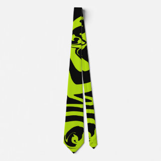 Lime Green and Black retro marble swirl Neck Tie