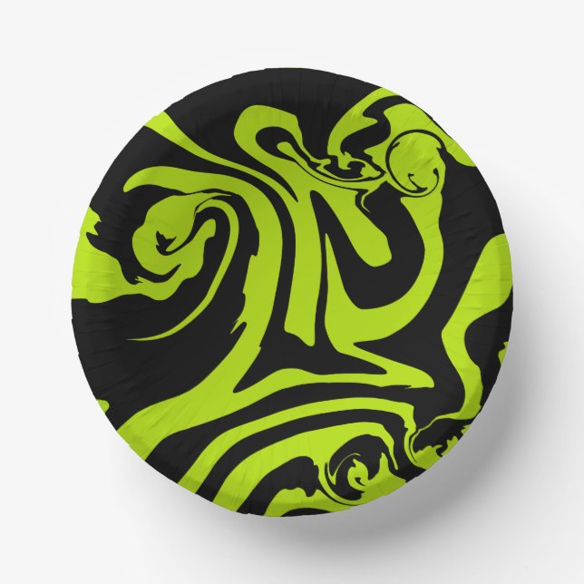 Lime Green and Black retro marble swirl Paper Bowls (Front)