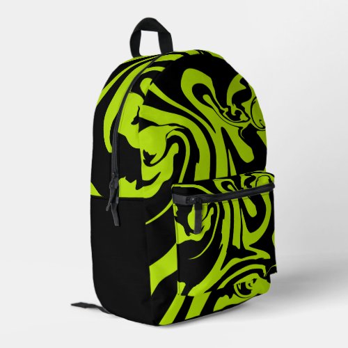 Lime Green and Black retro marble swirl Printed Backpack