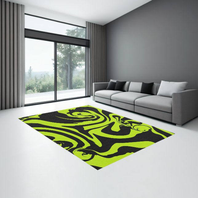 Lime Green and Black retro marble swirl Rug (Insitu (Indoor 3))