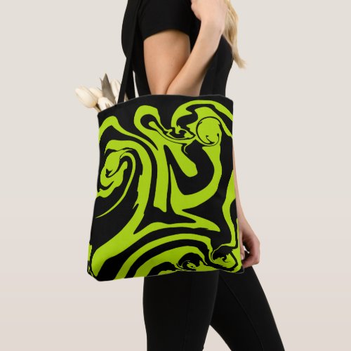 Lime Green and Black retro marble swirl Tote Bag