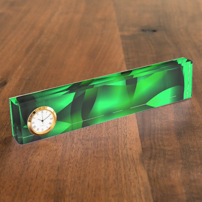 Lime green and black ripples, with some shadow? desk name plate (Side)