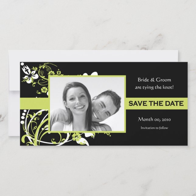 Lime Green and Black Save the Date Photo Cards (Front)