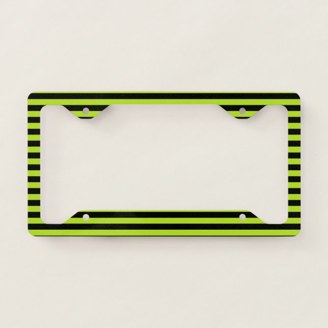 Lime Green and Black Stripes License Plate Frame (Front)