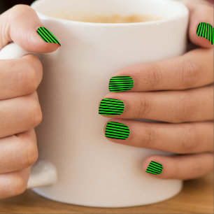 Lime Green and Black Stripes Minx Nail Art