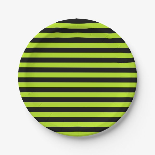Lime Green and Black Stripes Paper Plates (Front)