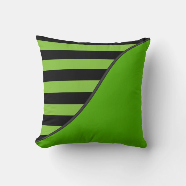 Lime Green and Black Stripes Reversible Throw Pillow (Front)