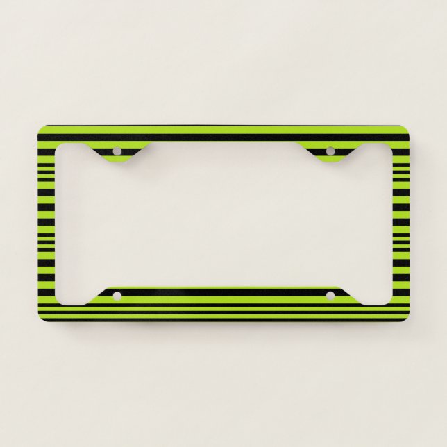 Lime Green and Black Stripes X 3 License Plate Frame (Front)