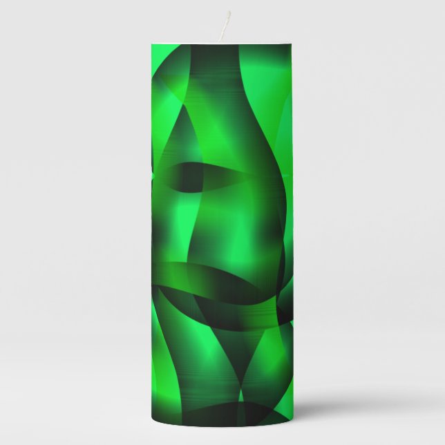 Lime green and black undulation, with shadow? pillar candle (Front)