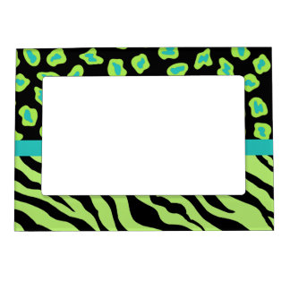 Lime Green and Black Zebra Leopard Skin Photo Magnetic Photo Frame