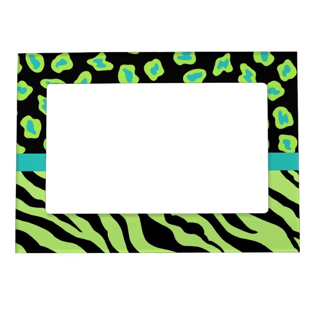 Lime Green and Black Zebra Leopard Skin Photo Magnetic Photo Frame (Front)