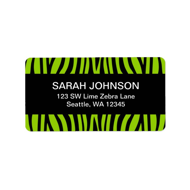 Lime Green and Black Zebra Return Address Label (Front)