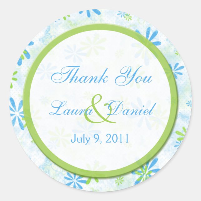 Lime Green and Blue Floral 1.5" Thank You Sticker (Front)