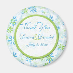 Lime Green and Blue Floral Wedding Favor Magnet