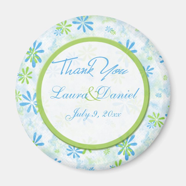 Lime Green and Blue Floral Wedding Favor Magnet (Front)