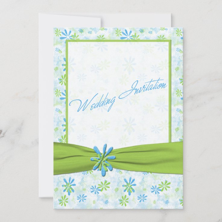 Lime Green and Blue Floral Wedding Invitation Zazzle