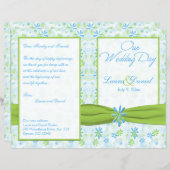 Lime Green and Blue Floral Wedding Program (Front/Back)