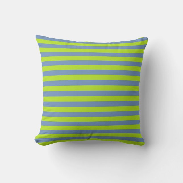Lime Green and Blue/Grey Stripes Throw Pillow (Front)