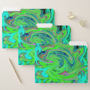 Lime Green and Blue Groovy Abstract Retro Art File Folder