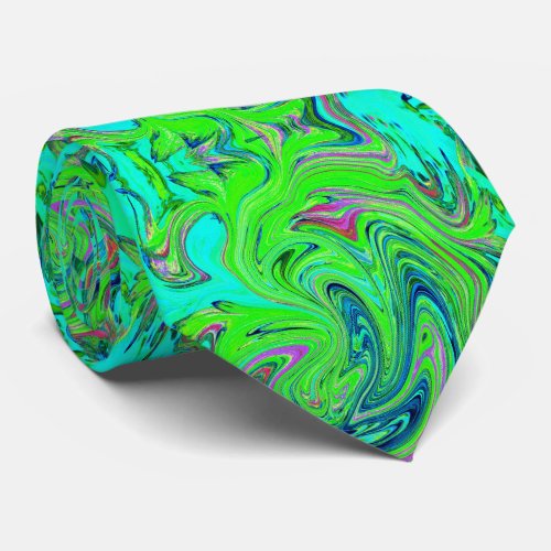 Lime Green and Blue Groovy Abstract Retro Art Neck Tie