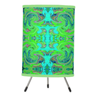 Lime Green and Blue Groovy Abstract Retro Art Tripod Lamp