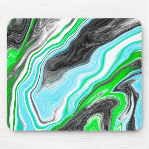 Lime Green and Blue Marble like Swirls Mouse Pad