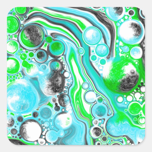 Lime Green and Blue Marble like Swirls   Square St Sticker (Front)